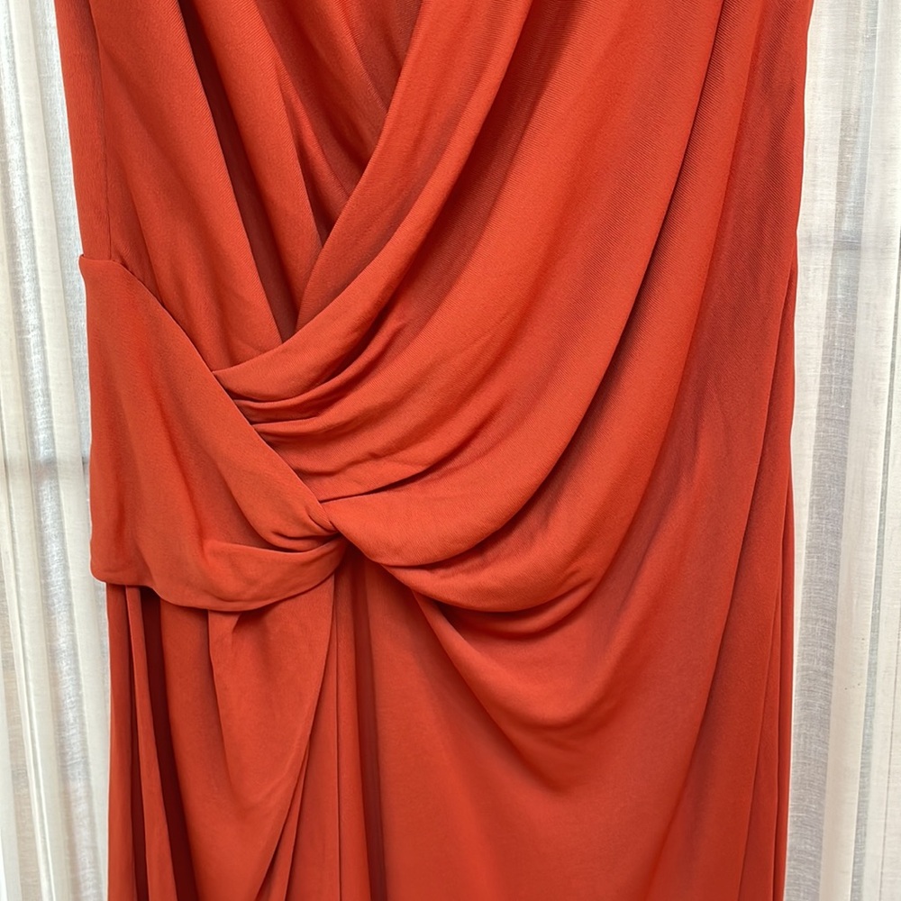 Salvatore Ferragamo Burnt Orange V Neck Midi Dress - Picture 6 of 11